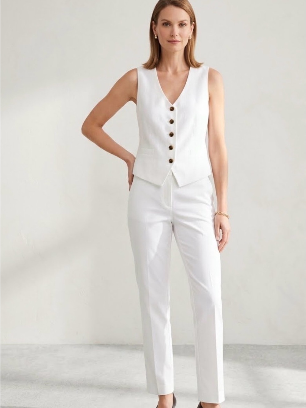 Talbots White Button-Front Vest - Picture 2 of 9